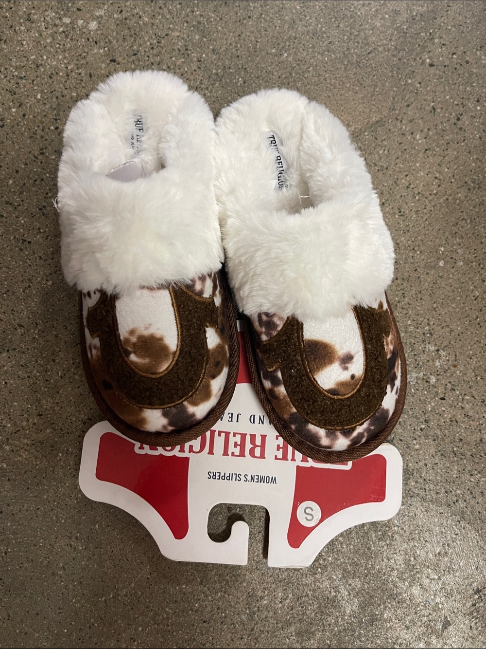 True Religion White and Brown Faux Fur Tie-Dye Kids Slippers